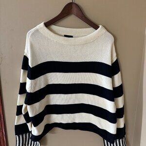 Miou Muse Cream & Black Striped Crewneck Sweater | Women’s Large | Capsule Basic